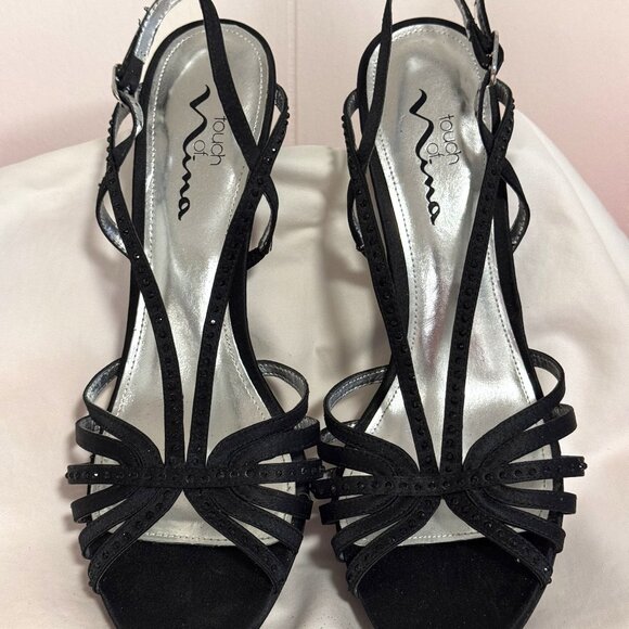 Touch of Nina Heels Strappy Black Rhinestone 9 1/2 M NEW WITHOUT BOX - Picture 1 of 8